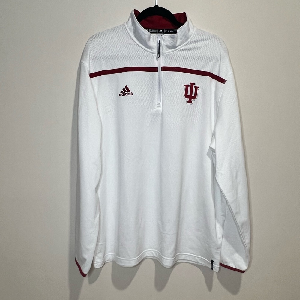 Adidas Indiana University Climalite white & red quarter zip pullover men size XL